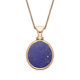 9ct Rose Gold Whitby Jet Lapis Lazuli Small Double Sided Pear Fob Necklace, P220.