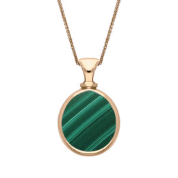 9ct Rose Gold Whitby Jet Malachite Small Double Sided Pear Fob Necklace, P220.