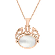 9ct Rose Gold Whitby Jet Mother Of Pearl Double Sided Oval Swivel Fob Necklace, P104_4.