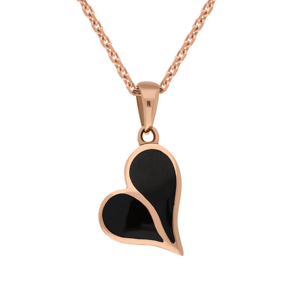 9ct Rose Gold Whitby Jet Open Back Split Heart Pendant, P1875.