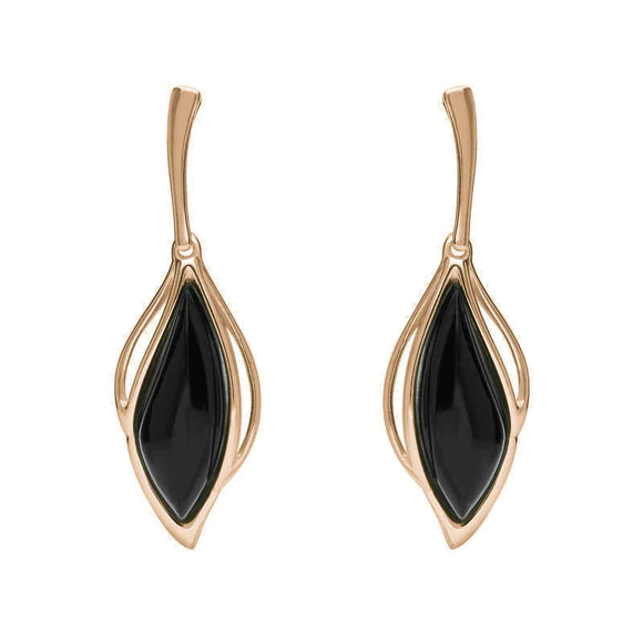 9ct Rose Gold Whitby Jet Open Marquise Drop Earrings, E2437