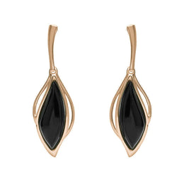 9ct Rose Gold Whitby Jet Open Marquise Drop Earrings, E2437