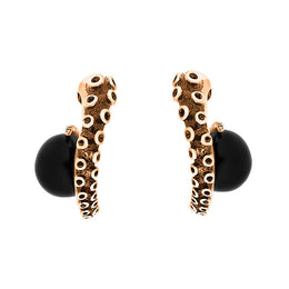 9ct Rose Gold Whitby Jet Tentacle Hoop Earrings, E2462.