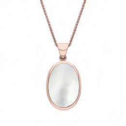 9ct Rose Gold Whitby Jet White Mother Of Pearl Small Double Sided Fob Necklace, P832.