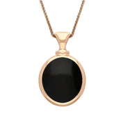 9ct Rose Gold Whitby Jet White Mother Of Pearl Small Double Sided Oval Fob Necklace, P219.