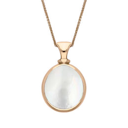 9ct Rose Gold Whitby Jet White Mother Of Pearl Small Double Sided Pear Fob Necklace, P220_2.