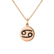 9ct Rose Gold Whitby Jet Zodiac Cancer Round Necklace, P3603.