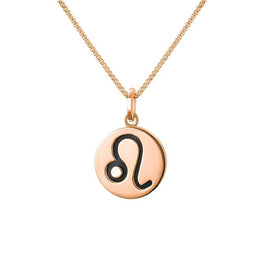 9ct Rose Gold Whitby Jet Zodiac Leo Round Necklace, P3608.