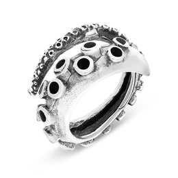 9ct White Gold Whitby Jet Tentacle Ring R1146