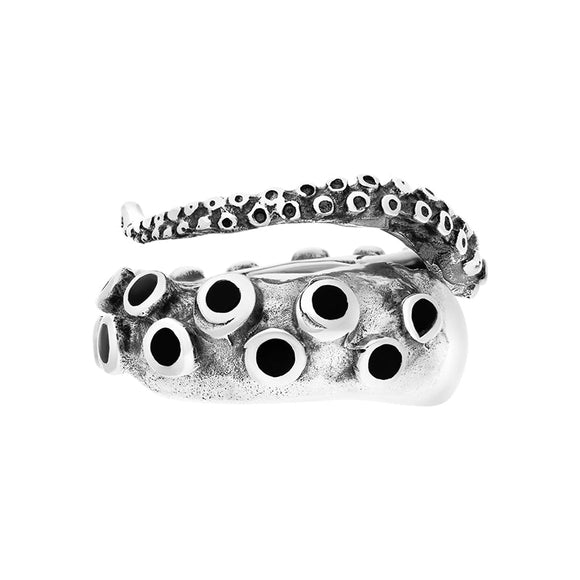 9ct White Gold Whitby Jet Tentacle Ring