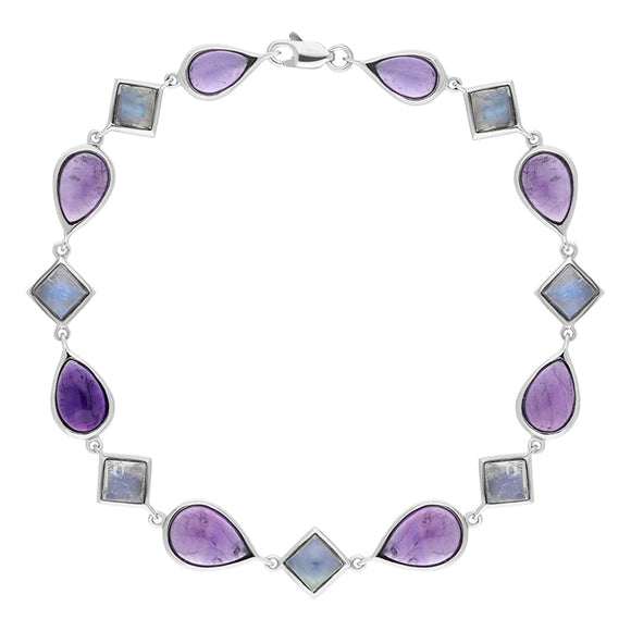 9ct White Gold Amethyst Moonstone Bracelet D 22B52.