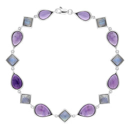 9ct White Gold Amethyst Moonstone Bracelet D 22B52.