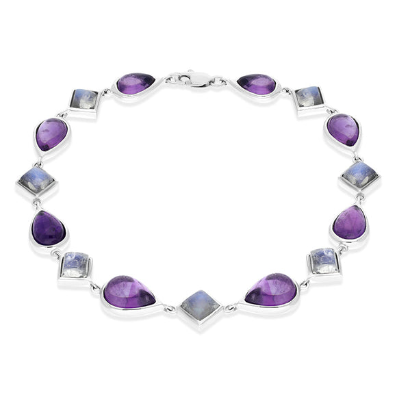 9ct White Gold Amethyst Moonstone Bracelet D