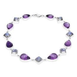 9ct White Gold Amethyst Moonstone Bracelet D