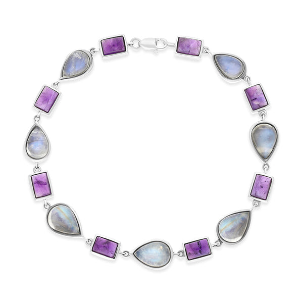 9ct White Gold Amethyst Moonstone Bracelet D
