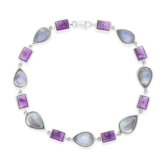 9ct White Gold Amethyst Moonstone Bracelet D