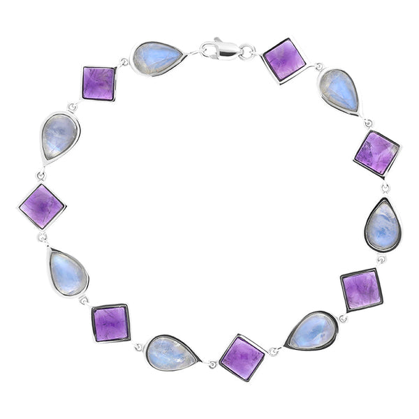 9ct White Gold Amethyst Moonstone Bracelet D BUNQ0000159.