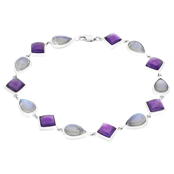 9ct White Gold Amethyst Moonstone Bracelet D