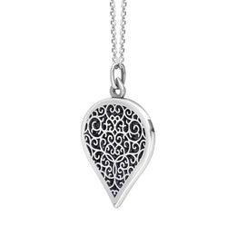 9ct White Gold Blue Goldstone Flore Filigree Large Heart Necklace. P3631._2