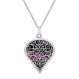 9ct White Gold Blue John Flore Filigree Large Heart Necklace. P3631.