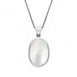 9ct White Gold Blue John White Mother Of Pearl Small Double Sided Fob Necklace, P832_2.