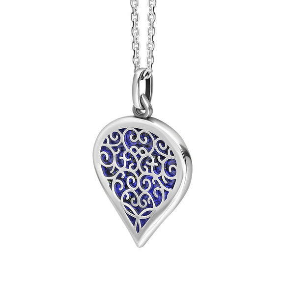 9ct White Gold Lapis Lazuli Flore Filigree Medium Heart Necklace. P3630._2