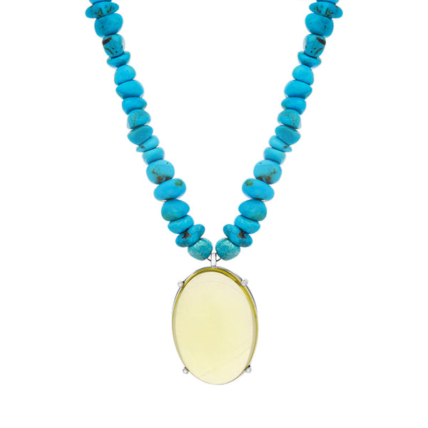 9ct White Gold Turquoise Citrine Beaded Necklace D NUNQ0000678.
