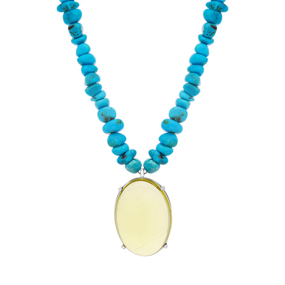 9ct White Gold Turquoise Citrine Beaded Necklace D NUNQ0000678.