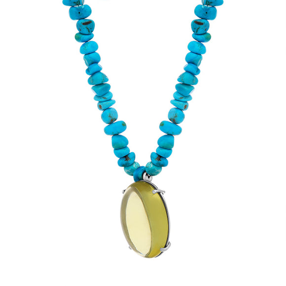 9ct White Gold Turquoise Citrine Beaded Necklace D
