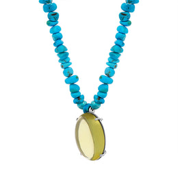 9ct White Gold Turquoise Citrine Beaded Necklace D