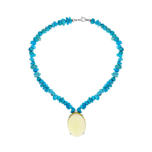 9ct White Gold Turquoise Citrine Beaded Necklace D