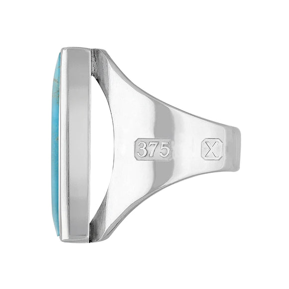 9ct White Gold Turquoise Hallmark Medium Oblong Ring