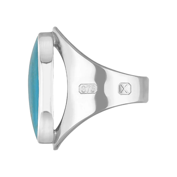 9ct White Gold Turquoise Hallmark Medium Oval Ring