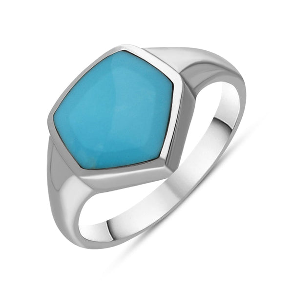 9ct White Gold Turquoise Organic Pentagon Signet Ring, R390