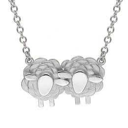 9ct White Gold Two Large Sheep Necklace, N1138.