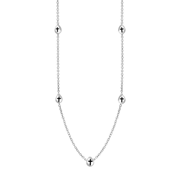 9ct White Gold Whitby Jet Cross Link Disc Chain Necklace, N748.