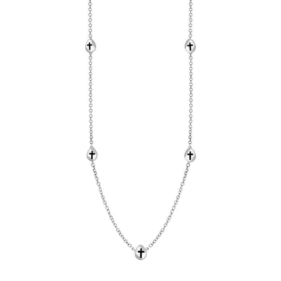 9ct White Gold Whitby Jet Cross Link Disc Chain Necklace, N748.