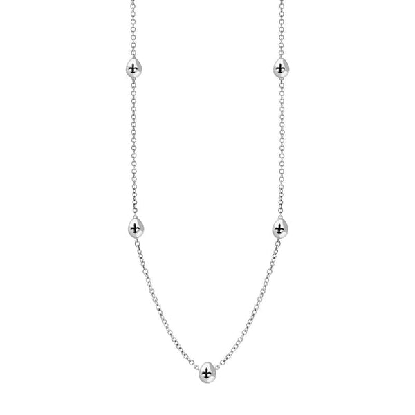 9ct White Gold Whitby Jet Fleur De Lis Link Disc Chain Necklace, N747.