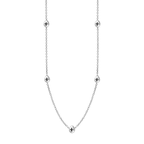 9ct White Gold Whitby Jet Fleur De Lis Link Disc Chain Necklace, N747.