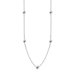 9ct White Gold Whitby Jet Fleur De Lis Link Disc Chain Necklace, N747.