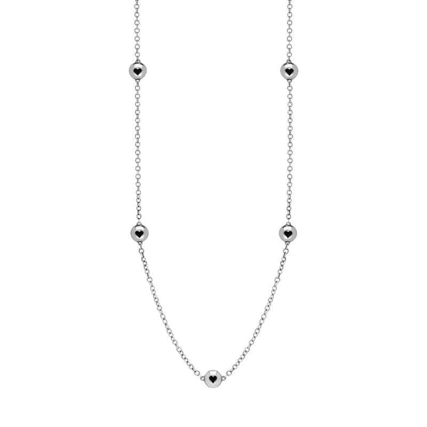 9ct White Gold Whitby Jet Heart Link Disc Chain Necklace, N746.
