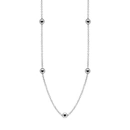 9ct White Gold Whitby Jet Heart Link Disc Chain Necklace, N746.