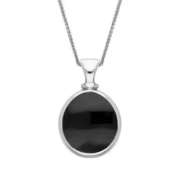 9ct White Gold Whitby Jet Lapis Lazuli Small Double Sided Pear Fob Necklace, P220_2.