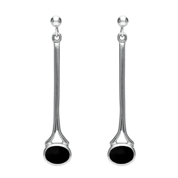 9ct White Gold Whitby Jet Long Drop Earrings E094