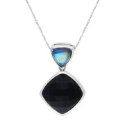 9ct White Gold Whitby Jet Moonstone Faceted Cushion Drop Necklace, PUNQ0000315.