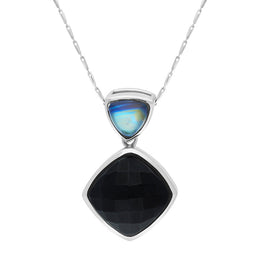 9ct White Gold Whitby Jet Moonstone Faceted Cushion Drop Necklace, PUNQ0000315.