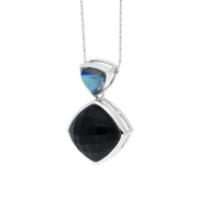 9ct White Gold Whitby Jet Moonstone Faceted Cushion Drop Necklace D