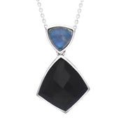 9ct White Gold Whitby Jet Moonstone Faceted Four Sided Drop Necklace, PUNQ0000307.