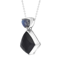 9ct White Gold Whitby Jet Moonstone Faceted Four Sided Drop Necklace D