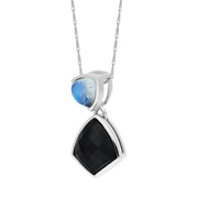 9ct White Gold Whitby Jet Moonstone Faceted Four Sided Drop Necklace D